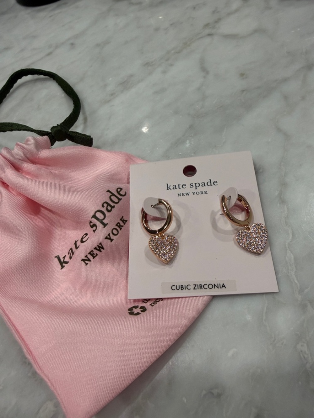 kate spade Rose Gold Heart Hoop Earrings - Pink Pavé